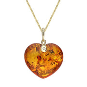 9ct Yellow Gold Amber Diamond Small Heart Necklace, P3479.
