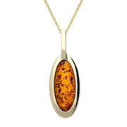 9ct Yellow Gold Amber Long Oval Frame Necklace, P3477