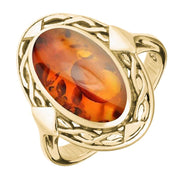 9ct Yellow Gold Amber Oval Celtic Ring, R128.