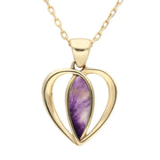 9ct Yellow Gold Blue John Centre Stone Heart Necklace P2555
