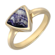 9ct Yellow Gold Blue John Curved Triangle Ring, R407.
