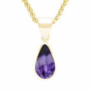 9ct Yellow Gold Blue John Dinky Pear Necklace. P450.