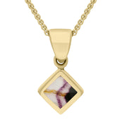 9ct Yellow Gold Blue John Dinky Square Necklace, P327.
