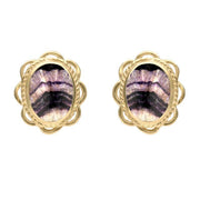 9ct Yellow Gold Blue John Large Rope Oval Frill Stud Earrings, E079