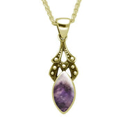 9ct Yellow Gold Blue John Marquise Drop Necklace. P089.