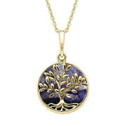 9ct Yellow Gold Blue John Round Large Leaves Tree of Life Two Piece Set