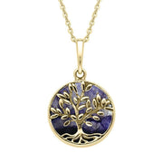 9ct Yellow Gold Blue John Small Round Large Leaves Tree of Life Necklace P3340