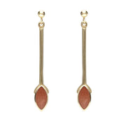 9ct Yellow Gold Brown Goldstone Long Marquise Drop Earrings, E131.