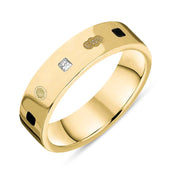 9ct Yellow Gold Diamond Jet King's Coronation Hallmark Princess Cut 5mm Ring R1199_5 CFH