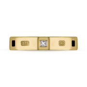 9ct Yellow Gold Diamond Jet King's Coronation Hallmark Princess Cut 4mm Ring R119_4 CFH
