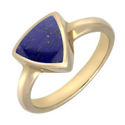 9ct Yellow Gold Lapis Lazuli Curved Triangle Ring. R407.