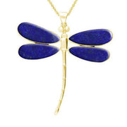 9ct Yellow Gold Lapis Lazuli Four Stone Large Dragonfly Necklace. P460.