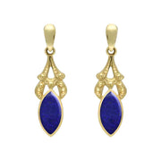 9ct Yellow Gold Lapis Lazuli Marquise Drop Earrings. E075.