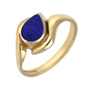 9ct Yellow Gold Lapis Lazuli Offset Pear Ring. R071.