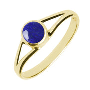9ct Yellow Gold Lapis Lazuli Round Split Shoulder Ring. R029.