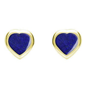 9ct Yellow Gold Lapis Lazuli Small Framed Heart Stud Earrings. E763.