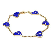 9ct Yellow Gold Lapis Lazuli Split Heart Bracelet. B360.