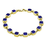 9ct Yellow Gold Lapis Lazuli Square Cushion Bracelet. B538.