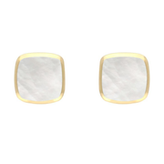 9ct Yellow Gold Mother of Pearl Dinky Cushion Stud Earrings. E335.