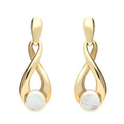 9ct Yellow Gold Mother of Pearl Eternity Loop Drop Earrings. E074. 