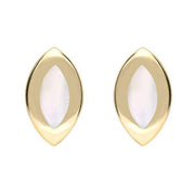 9ct Yellow Gold Mother of Pearl Framed Marquise Stud Earrings. E561.