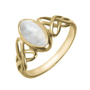  9ct Yellow Gold Mother of Pearl Marquise Celtic Ring. R462.