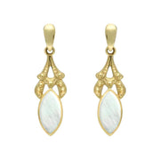 9ct Yellow Gold Mother of Pearl Marquise Drop Earrings. E075.