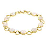 9ct Yellow Gold Mother of Pearl Nine Stone Round Ring Bracelet. B537.