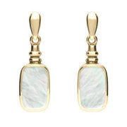 9ct Yellow Gold Mother of Pearl Oblong Bottle Top Drop Earrings. E055.