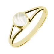 9ct Yellow Gold Mother of Pearl Round Split Shoulder Ring. R029.