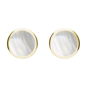 9ct Yellow Gold Mother of Pearl Round Stud Earrings. E099.