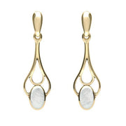 9ct Yellow Gold Mother of Pearl Spoon Drop Earrings. E138.