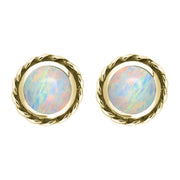 9ct Yellow Gold Opal Round Twist Edge Stud Earrings E134