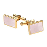 9ct Yellow Gold Pink Mother Of Pearl Oblong Flat Cufflinks CL097