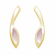 9ct Yellow Gold Pink Mother Of Pearl Toscana Long Marquise Stud Earrings. E1185.
