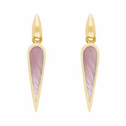 9ct Yellow Gold Pink Mother Of Pearl Toscana Slim Pear Drop Earrings. E1123.