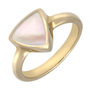 9ct Yellow Gold Pink Mother of Pearl Curved Triangle Ring. R407.