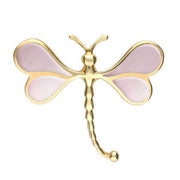9ct Yellow Gold Pink Mother of Pearl Dragonfly Brooch. M268.