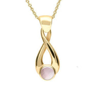 9ct Yellow Gold Pink Mother of Pearl Eternity Loop Necklace. P088. 