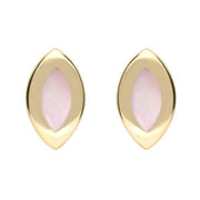 9ct Yellow Gold Pink Mother of Pearl Framed Marquise Stud Earrings. E561.