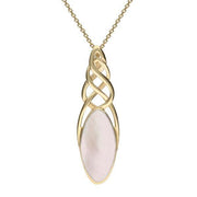 9ct Yellow Gold Pink Mother of Pearl Long Marquise Celtic Necklace P1391