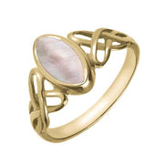 9ct Yellow Gold Pink Mother of Pearl Marquise Celtic Ring. R462.