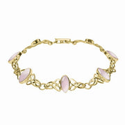 9ct Yellow Gold Pink Mother of Pearl Marquise Shaped Celtic Bracelet. B594.