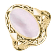 9ct Yellow Gold Pink Mother of Pearl Oval Celtic Ring. R128.