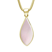 9ct Yellow Gold Pink Mother of Pearl Pointed Pear Necklace. P221.