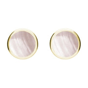 9ct Yellow Gold Pink Mother of Pearl Round Stud Earrings. E099.