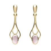 9ct Yellow Gold Pink Mother of Pearl Spoon Drop Earrings. E138.