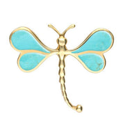 9ct Yellow Gold Turquoise Dragonfly Brooch. M268.