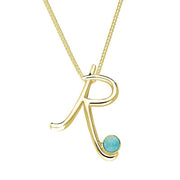 9ct Yellow Gold Turquoise Love Letters Initial R Necklace P3465C