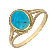 9ct Yellow Gold Turquoise Rope Edge Ring R007